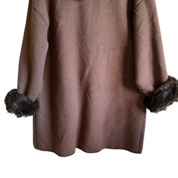 Linda Lundström Wool Laparka Brown Faux Fur Coat XL Vintage - Picture 7 of 16